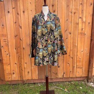Vintage 1990s Asian Inspired Gold and Multicolor Floral Jacket XL